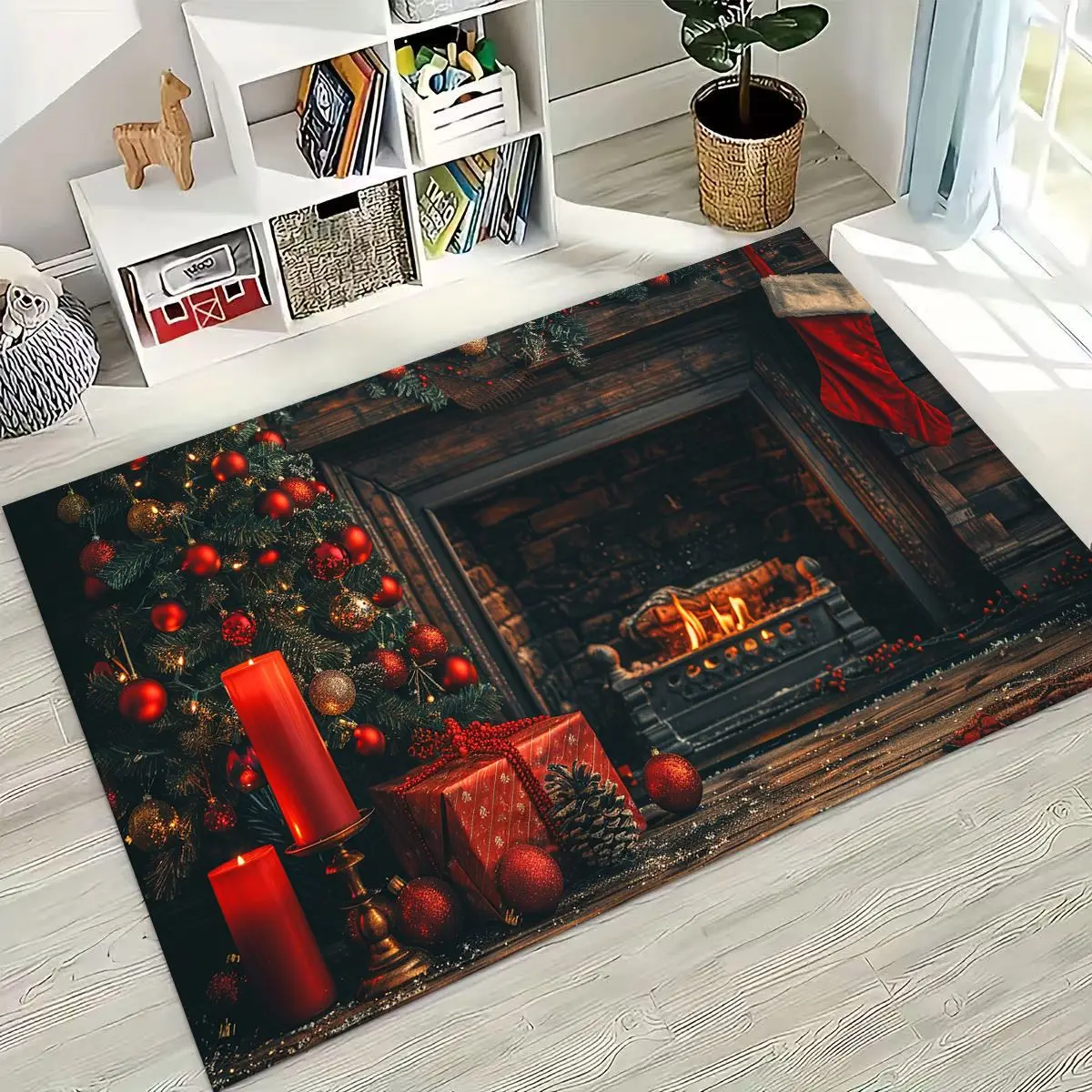 VIKAMA Christmas Rug For Living Room, Bedroom, Entrance Door, Footpad Water-Absorbing And Easy To Clean Home Decor Accessory