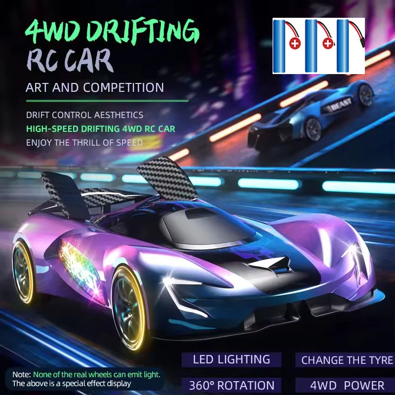 2.4G Wireless 4WD Drift RC Car 1:24 Scale With Cool Lights Stepless Speed Kids Remote Control Vehicle Christmas Birthday Gift