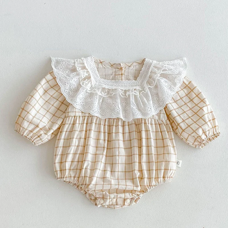 

2025 New Autumn 0-24M Baby Girls Clothing Newborn Baby Girls Bodysuits Long Sleeved Cotton Splicing Infant Baby Girls Jumpsuit
