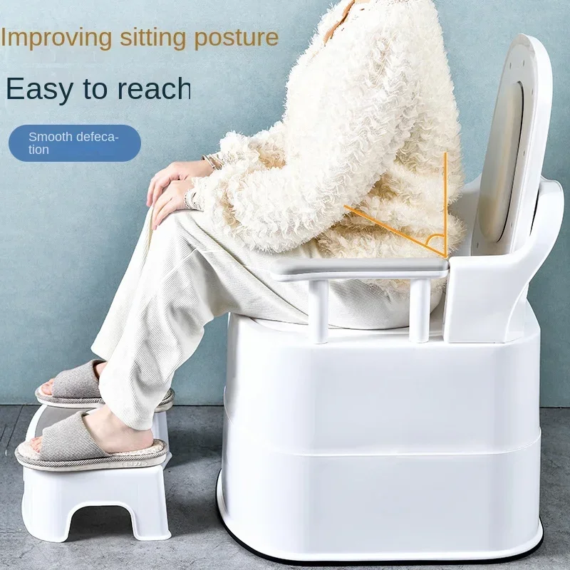 Portable Toilet with Higher BackrestSoft PU Cushion for Pregnant Women and ElderlyComfortable Indoor Seat Portable Commode Chair