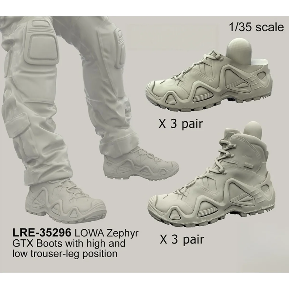 1/35 Scale Doll Resin Model Kit - LOWA Zephyr GTX Boots (3 pairs of high and low boots each) - Unassembled and Unpainted - 1360T