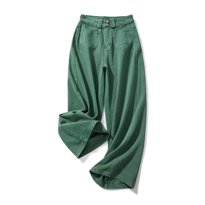 Pantalones vaqueros Retro holgados para adelgazar, Jeans de pierna ancha verde, sensación colgante, novedad de verano 2024