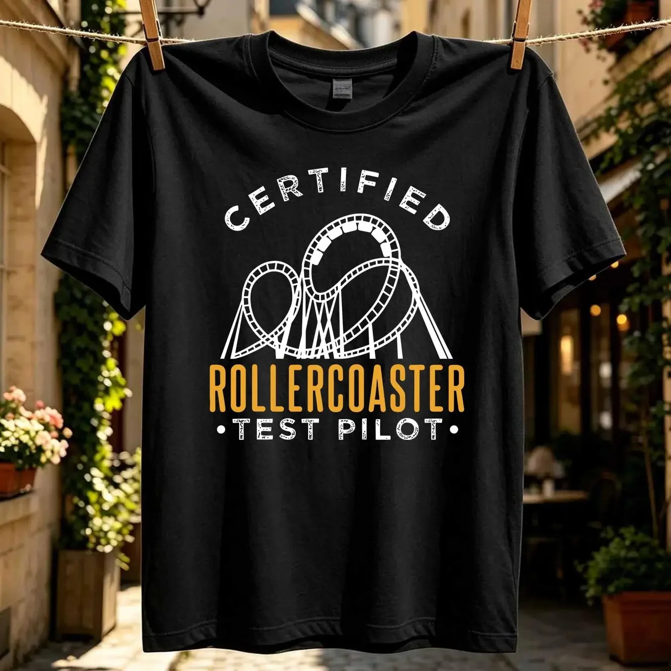 washed T Shirt NWT Certified Rollercoaster Test Pilot Funny long or short sleeves vintage Washed fashion streetwear homme