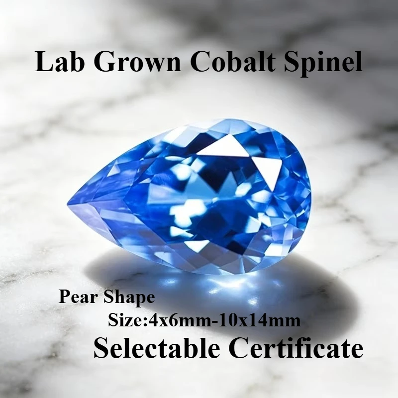 Top Lab Grown Cobalt Spinel Pear Shape Charms Gemstone for DIY Advanced Jewelry Rings Earrings Making Selectable Certificate