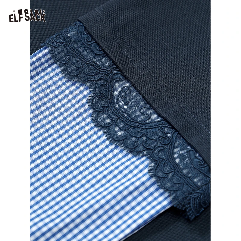 Elfsack 2025 outono nova chegada doce falso camisa de duas camadas vestido de malha estilo miu vestido acadêmico para mulher