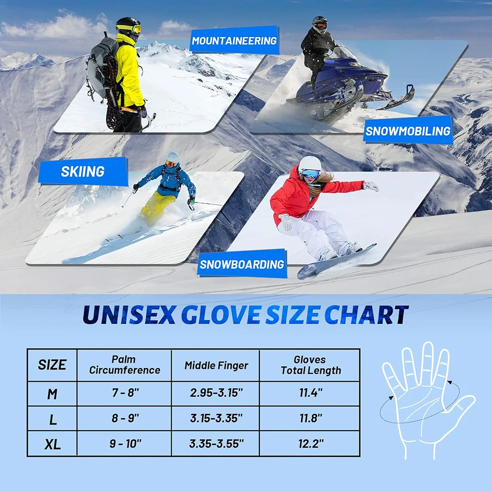 GTUBIKE Waterproof Ski Snowboard Gloves Touchscreen Outdoo Mitten 3M Thinsulate Snow Gloves Motorcycle Gloves Motorcycle Gloves