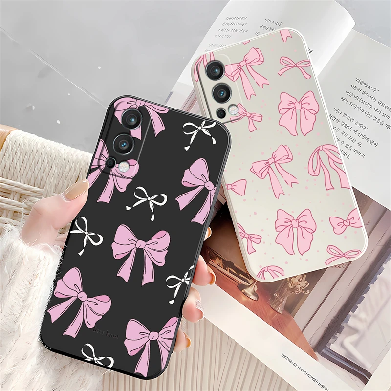 Schokbestendig Zachte Telefoon Case Voor Oneplus15 1 + 15 Leuke Roze Strik Knopen Schilderen Cover Voor Een Plus 15 Siliconen matte Tpu Covers