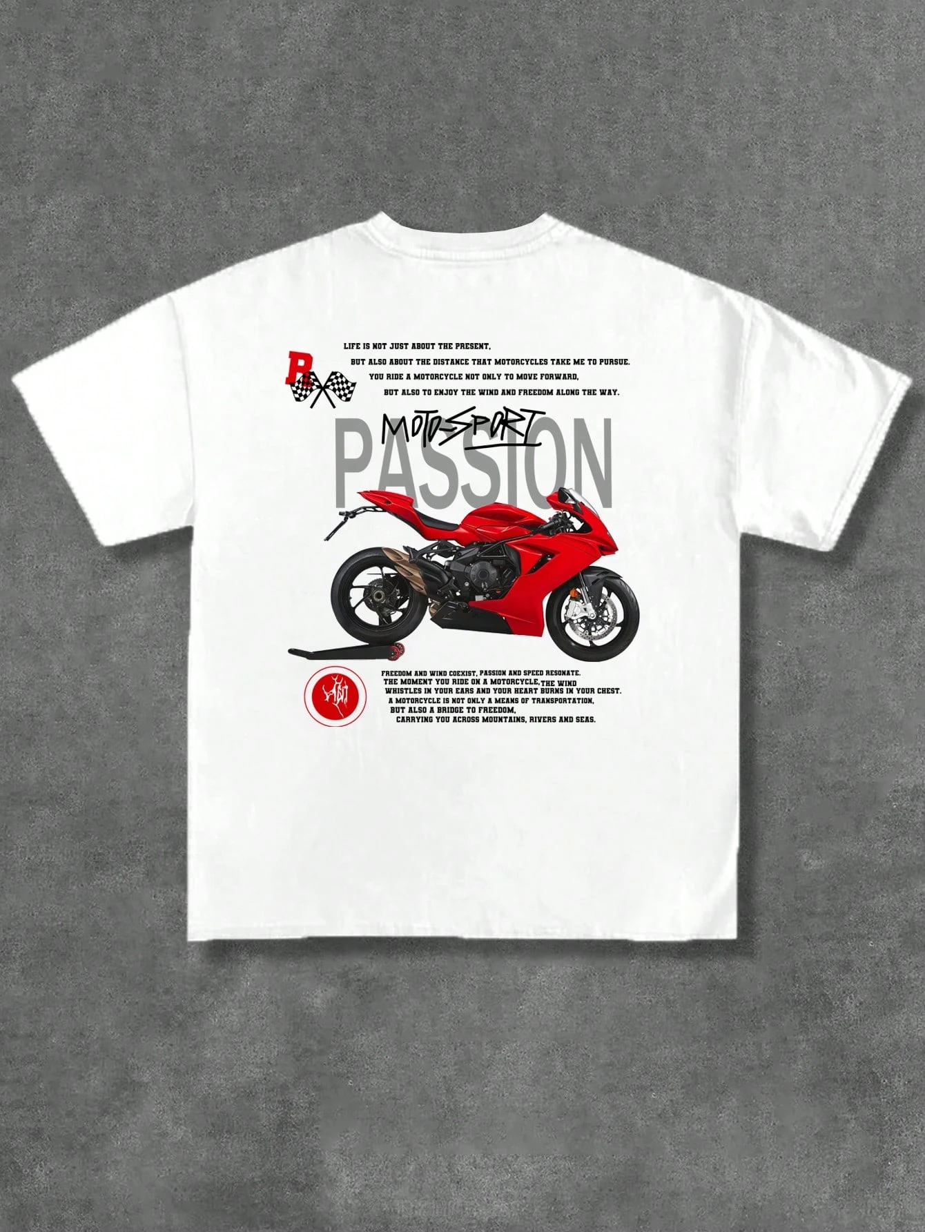 2026 Vintage Oversized T‑Shirt For Adults Kids Motorcycle Racing Passion Back Print Theme Art Loose Short Sleeve Street Tee