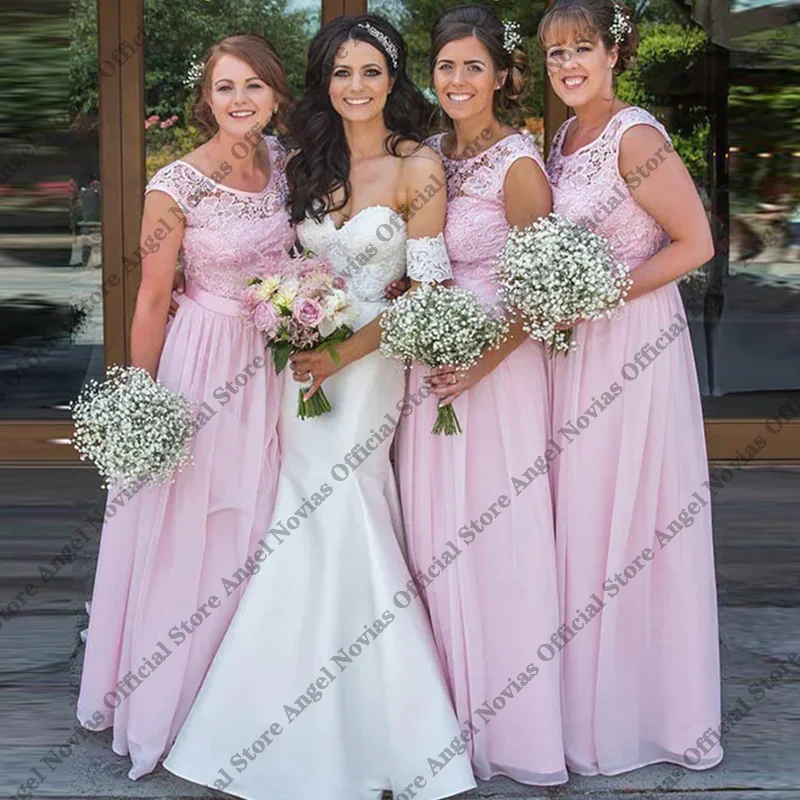 

Plus Size Pink Bridesmaid Dresses 2026 Scoop Neckline Formal Wedding Guest Party Dresses vestidos de fiesta elegantes