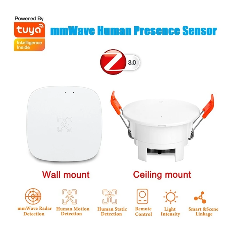 Tuya Zigbee Mmwave Human Presence Sensor Microwave Radar Detection PIR Motion Sensor + Luminance Wall Mount