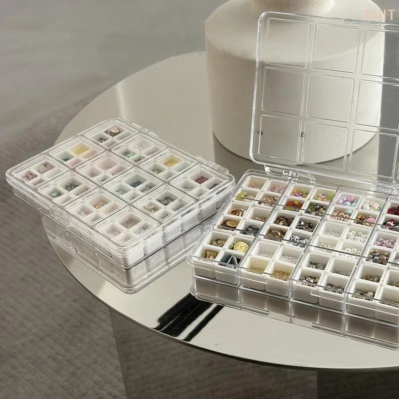 [J] 48 Grids Nail Accessories Storage Box Mini Compartment Transparent Jewelry Earring Storage Box Display Organizer Container