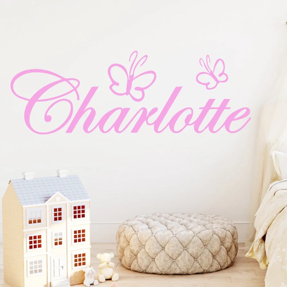 1 pc nice love with butterfly customize name Vinyl Wallpaper Roll Furniture Decorative for kids room Home Party Decor Wallpaper