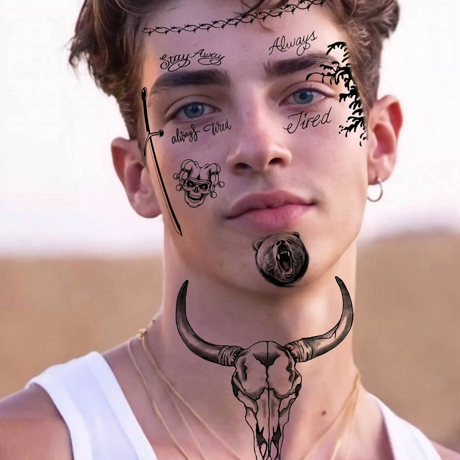 12 Sheets Fashion Pop Rapper Bull Ox Head Temporary Tattoos For Men Women Adults Halloween Costume Malone Fans Arm Neck Fake