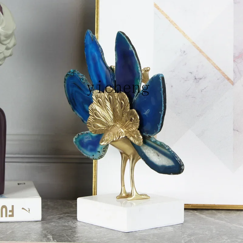 4-10 new Chinese light luxury agate peacock open screen brass home decoration entrance living room soft decoration