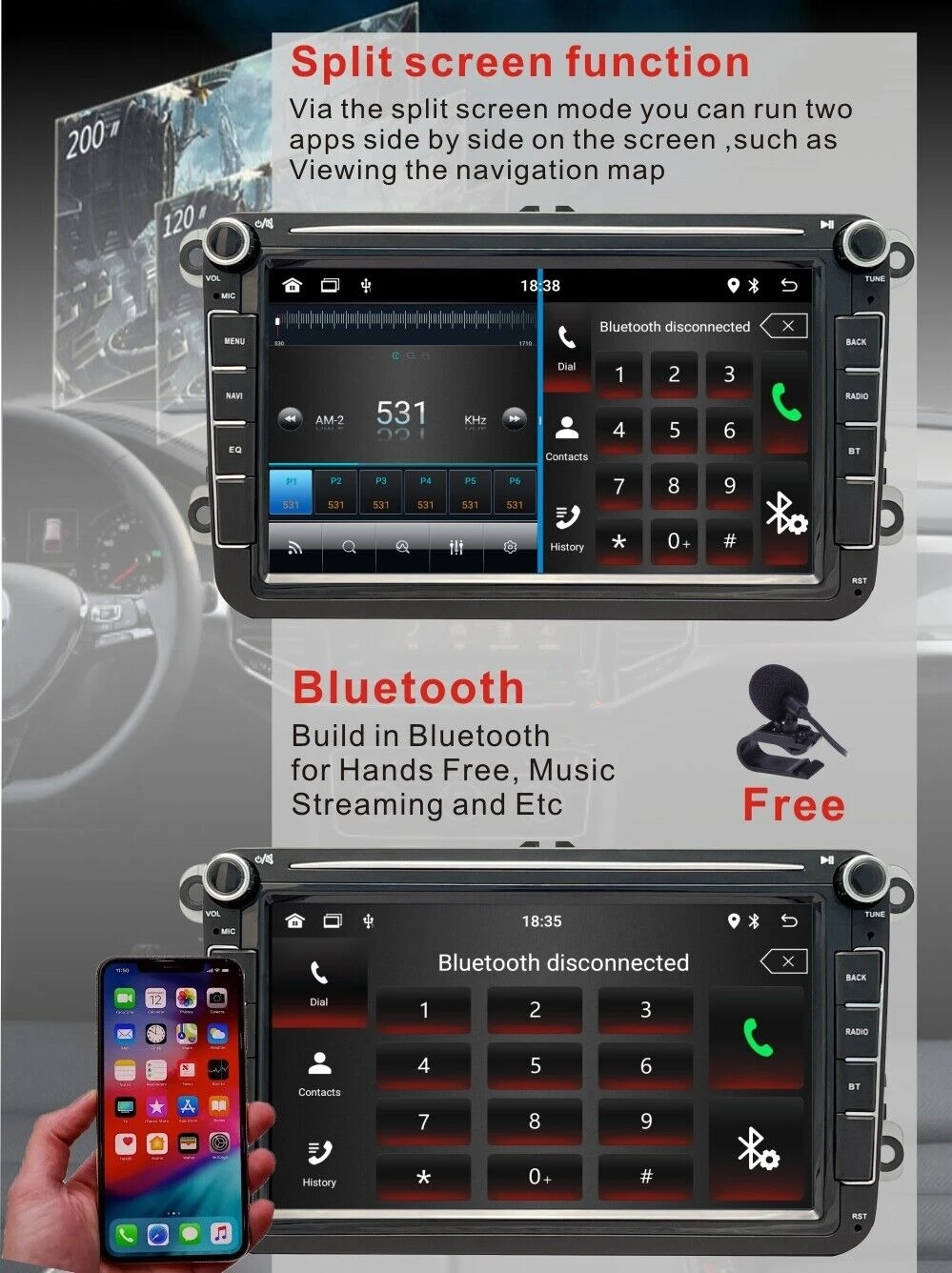 KASTNAVIN 8インチカーステレオCarPlay Android Auto対応 VW Golf 4 Golf 5 Pasat B6 B7 Polo Touran用 ビデオ GPS ラジオ WIFI BT搭載