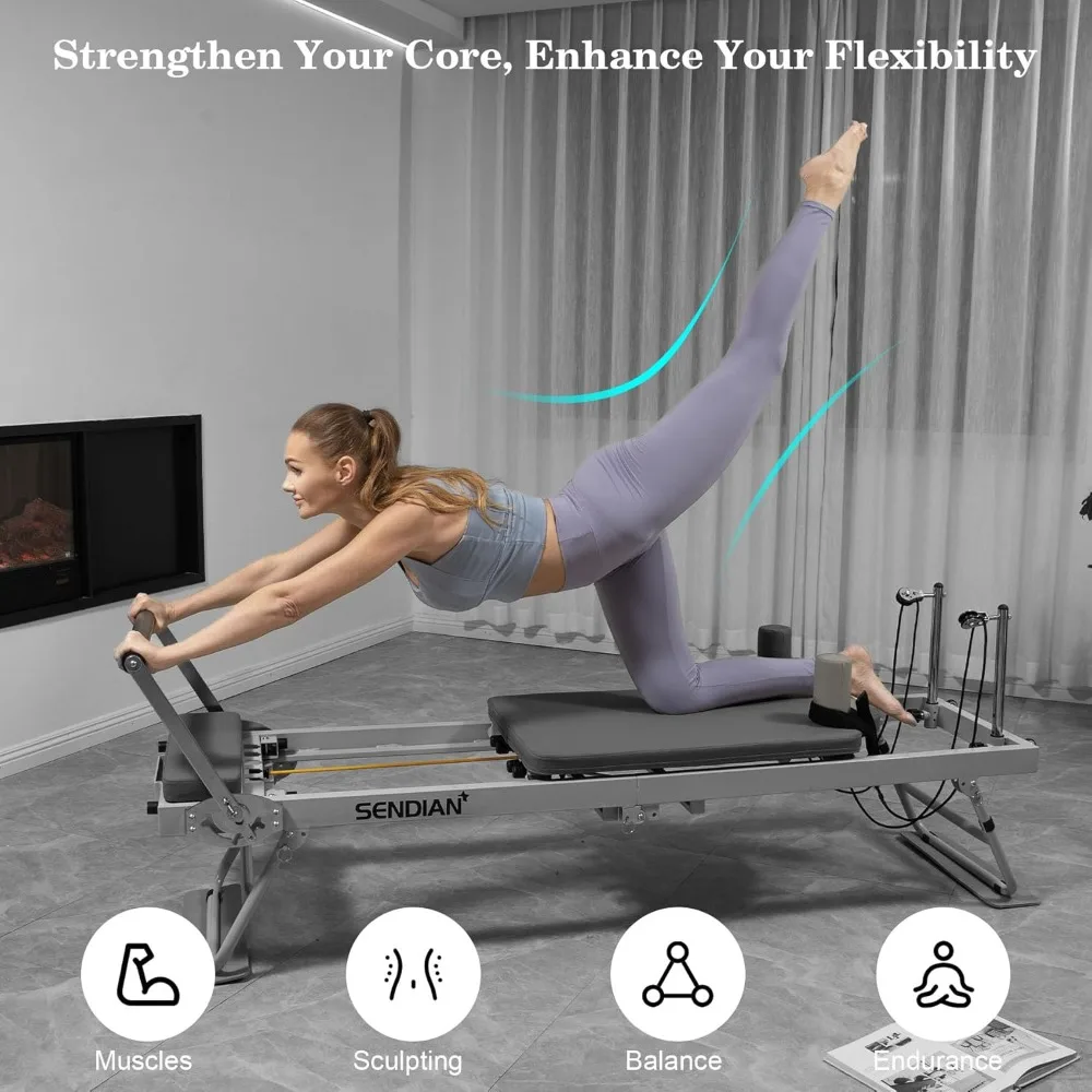 

Foldable Pilates Equipment for Home Workouts,Pilates Reformer Machine for Home and Gym, Pilates Exercise Equipment with Jump