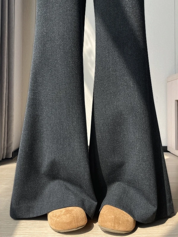 

High Waist Fce Lined Thiened Woolen Flared Pants Women Winter Casual Straight Leg Floor Length Trousers Slimming Pants