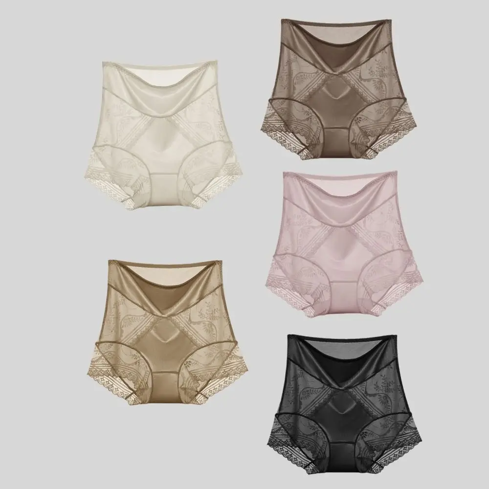 Милые атласные трусики из ледяного шелка, ультратонкие кружевные бесшовные трусы с цветочным принтом, женские трусы, мягкое нижнее белье с высокой талией, женское нижнее белье