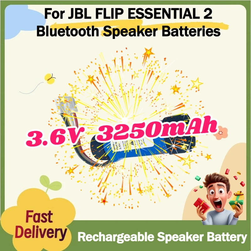 

2Pcs For JBL FLIP ESSENTIAL 2 Bluetooth Speaker Batteries 3.6V 3250mAh ICA085NA Rechargeable Speaker Battery