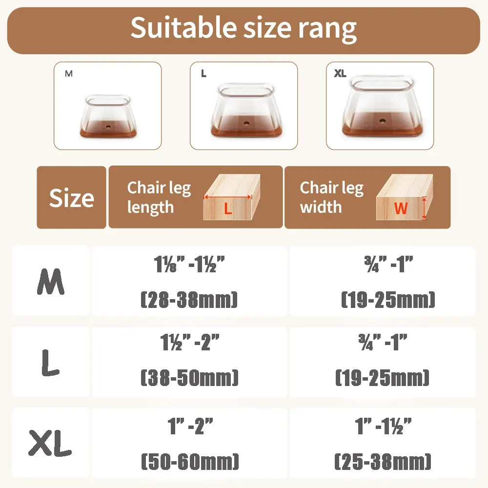 32Pcs Rectangle Chair Leg Floor Protectors for Hardwood Floor, Silicone Clear Felt Furniture Pads, No-Noise & Non-Slip Leg Caps