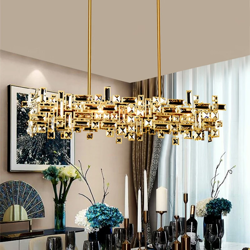 Modern Led Luxury K9 Crystal Dining Room Chandelier Living Room, Kitchen Island, Bedroom Gold Upholstery Lighting Chandelier