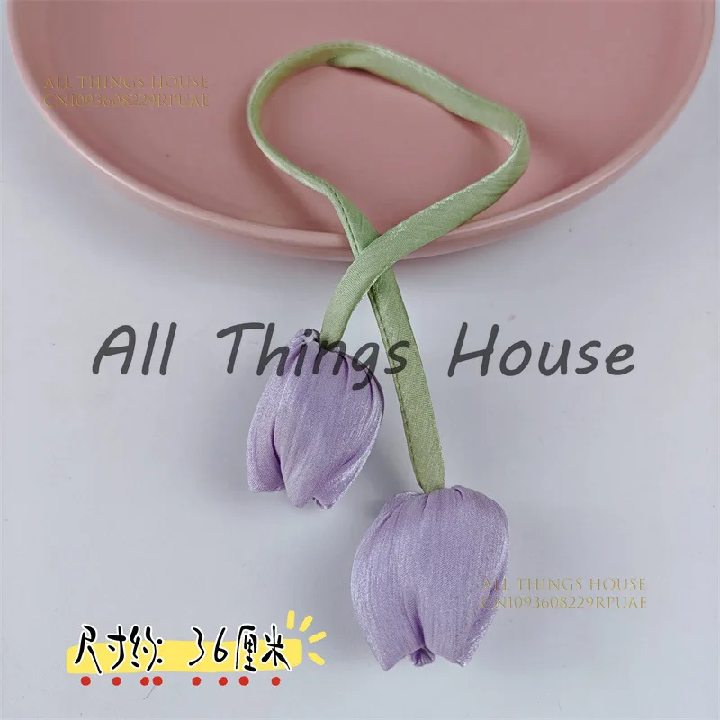 

Fresh and sweet fabric tulip-shaped pendant for DIY set - hair tie accessory with string