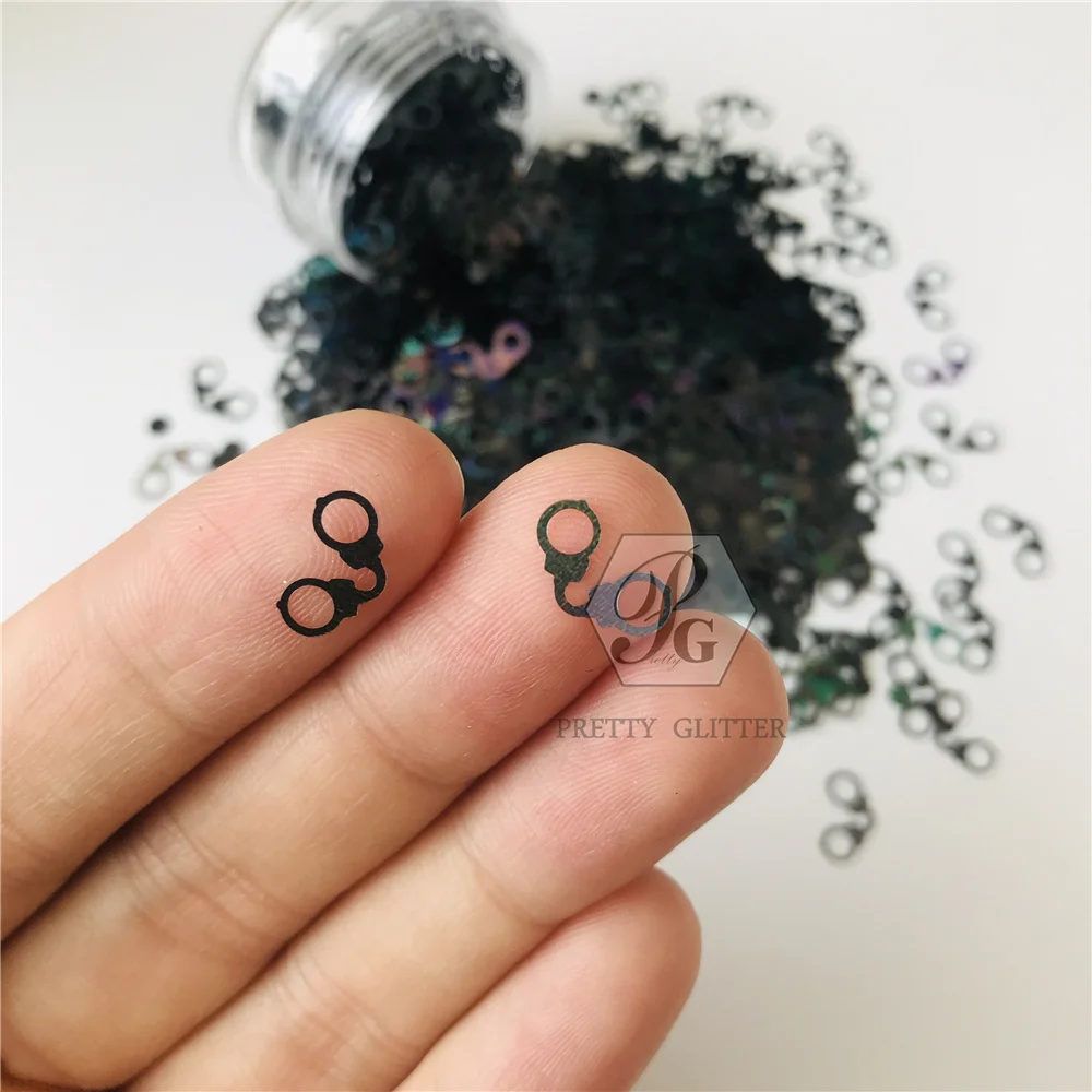 PrettyG all'ingrosso 10mm manette a forma di paillettes Glitter olografiche per resina accessori per la decorazione delle unghie fai da te