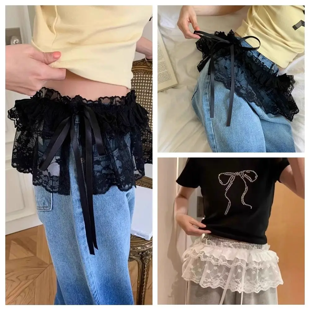 Moda Y2k Minigonna in pizzo Gonna corta in garza stile coreano Lolita Gonna con tenda sul sedere Gonna con bordo arricciato Donna