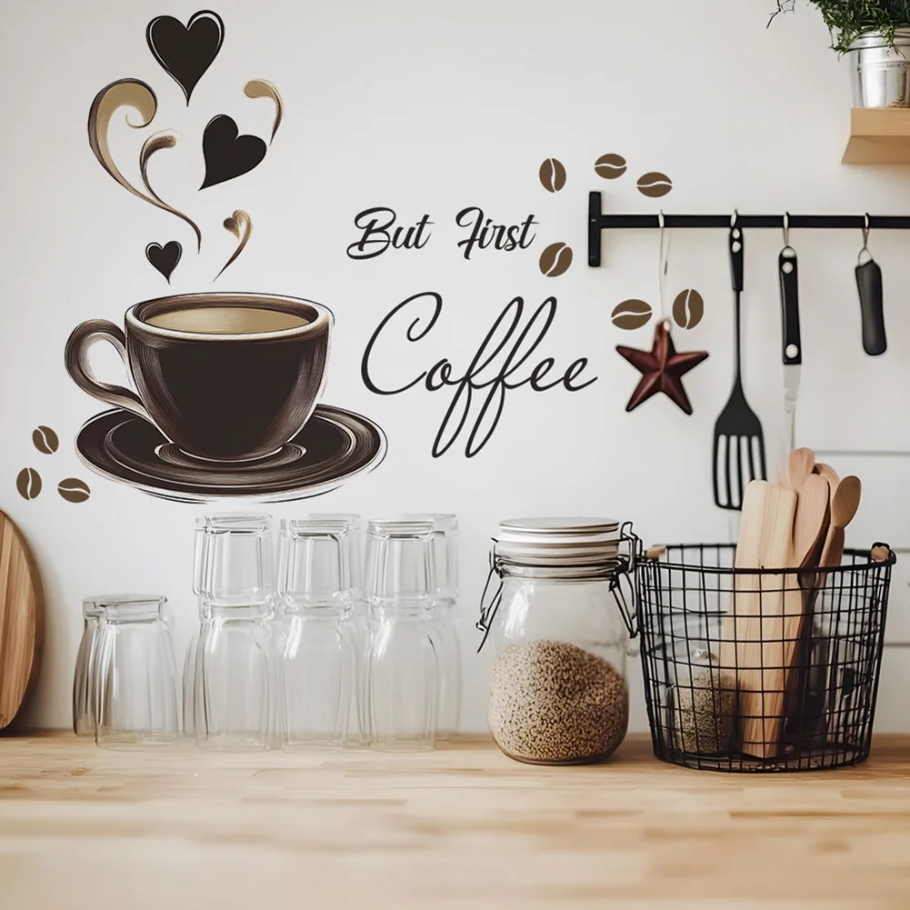 Coffee Cup Sticker 30*20cm Creative Coffee Cup Pattern Wall Stickers Brown DIY Cafe Restaurant Living Room Home Decoration view 3