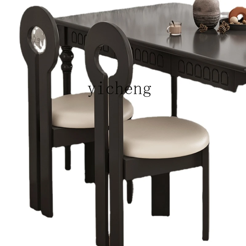 Yhl French Retro Chair Designer Model Key Chair Black Dining-Table Chair Solid Wood Armchair