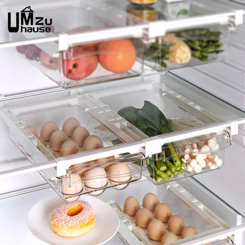 Eggs Drawer Box Fridge Slide Tray Food Storage Case Refrigerator Clear Holder Adjustable Hanging Shelf Kitchen Pantry Organizers