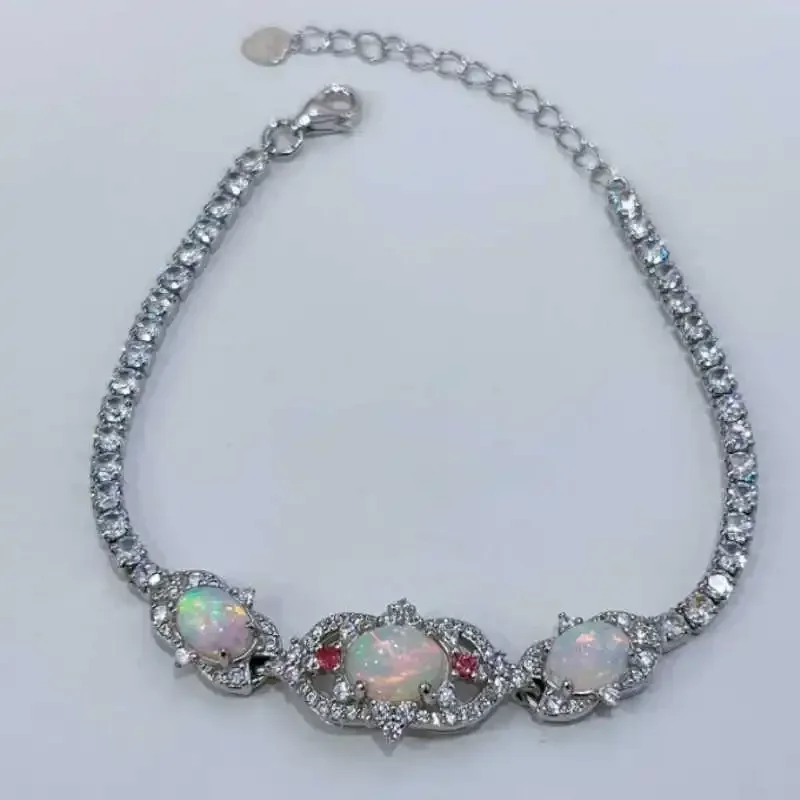 SACE GEMS New Arrival 925 Sterling Silver 6*8MM Natural Opal Gemstone Bracelrts for Women Engagement Cocktail Party Fine Jewelry