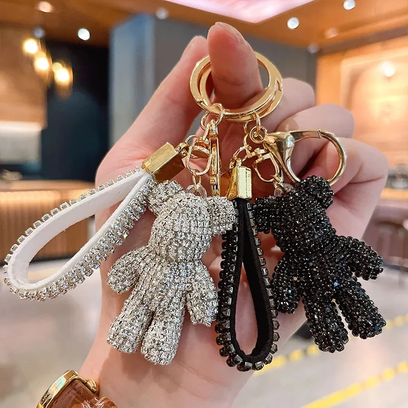 High quality faux diamond animal key chain belt car key box pendant Fancy Faux Diamond Bear Key chain bag pendant