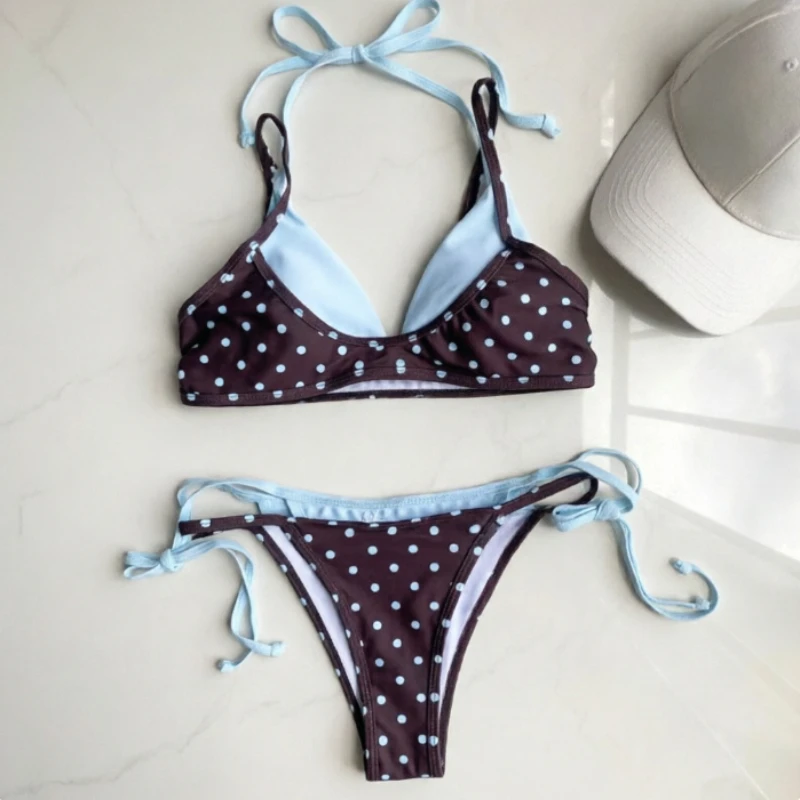 Lolita Harajuku Y2K Cute Kawaii Printed Ruffle Two Piece Swimsuit Women Crop Top Skirt Suit Summer Seaside Beach Trip Garment