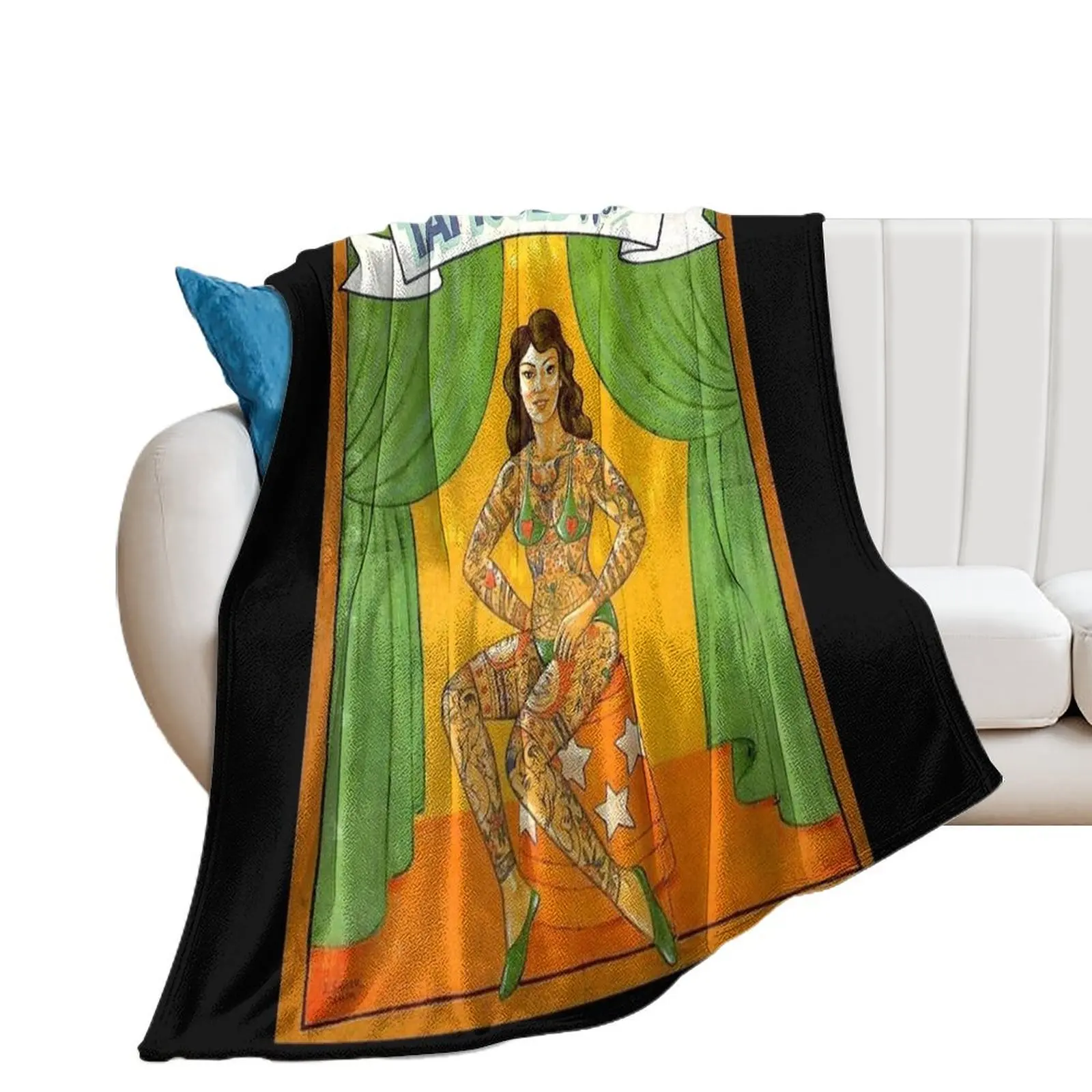 

TATTOOED WONDER : Vintage Circus Sideshow Advertising Print Throw Blanket Blankets For Sofas Beautifuls cosplay anime Blankets