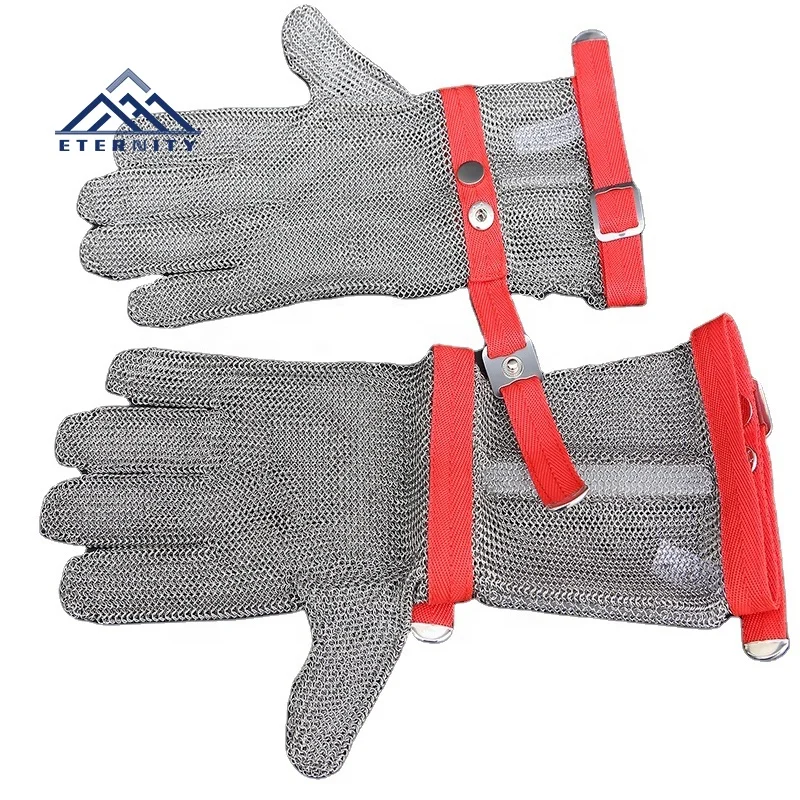 Custom Knife - proof Gloves Butcher Stainless Steel Chain Mail Mesh Glove with tighteners Anti Cut Proof Metal Chain Glove