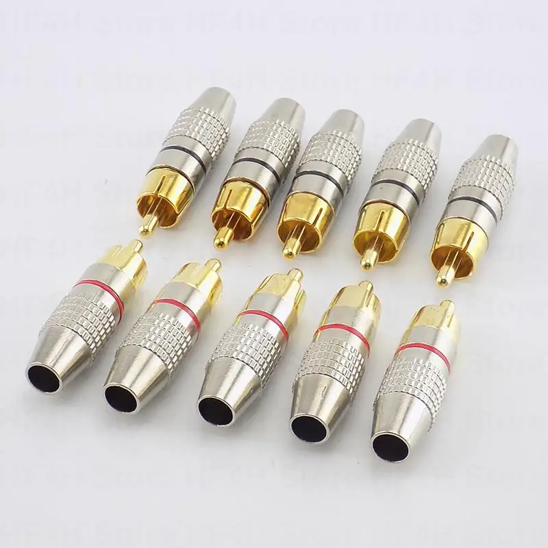 10pcs Solderness Convertor Gold RCA Male Adapter Non Solder Connector for Audio Video CCTV IP Camera Security Coaxial Cable  R23