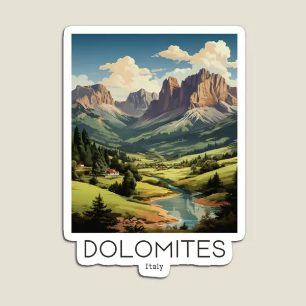 A Vintage Travel Illustration Of Dolomit Magnet Decor Funny Stickers Holder Magnetic Baby Toy Children Home Refrigerator