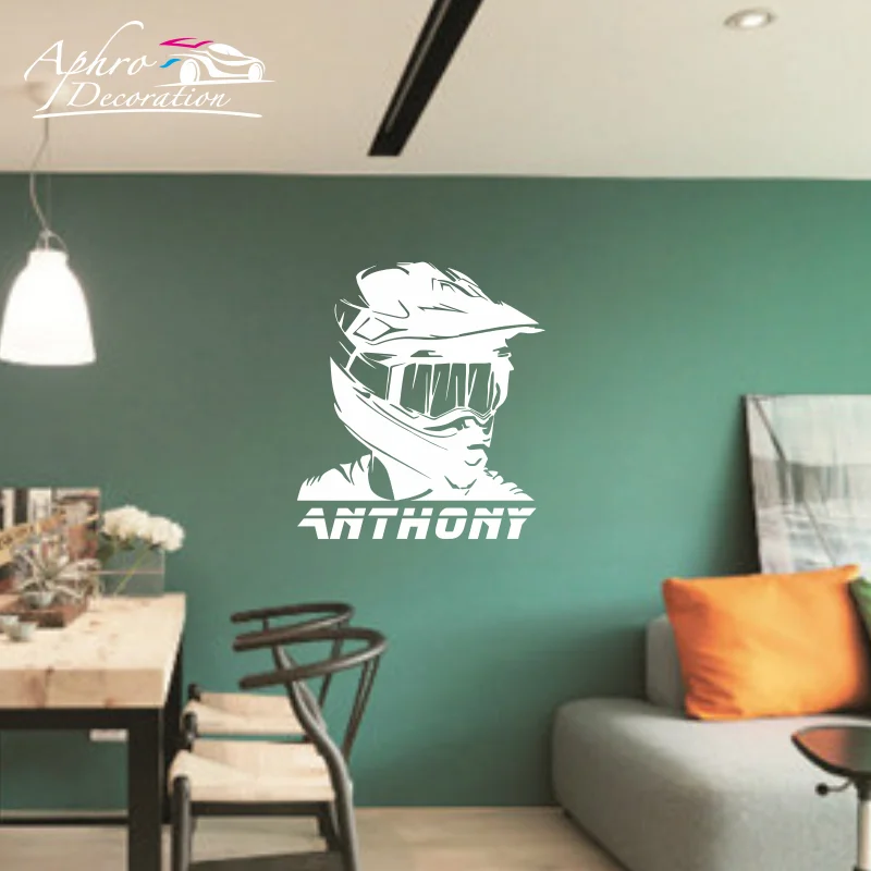 اسم شخصي دراجة نارية ملصقات الحائط ، موتوكروس سباق ألعاب الدراجة ، خوذة الشارات ، غرفة الأولاد المنزل ، جدار الفن ديكور ، هدية