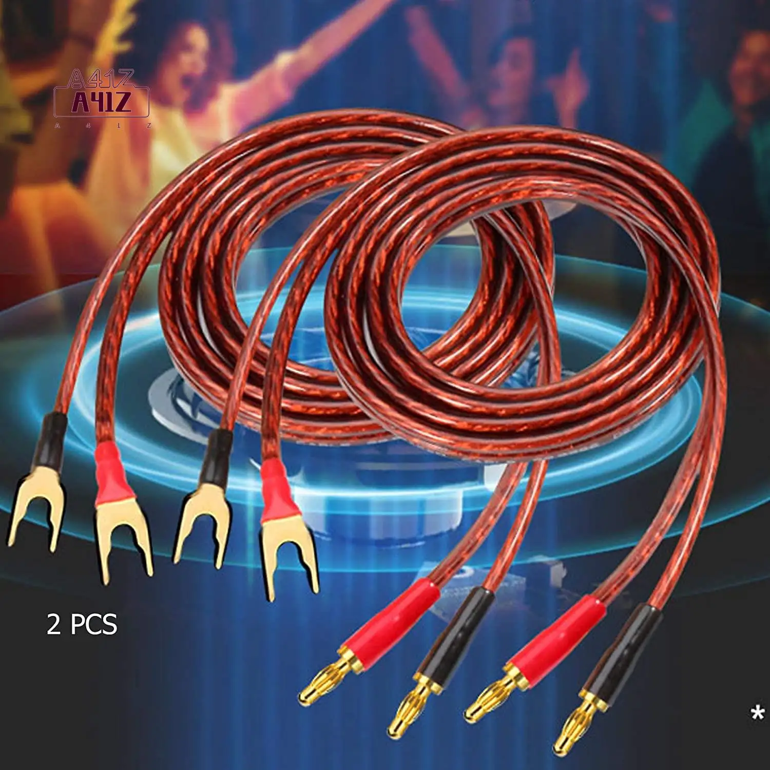 A41Z-Hifi OFC Speaker Cable With Banana Plug To Y Spade Plug, 4Mm Banana Plug To Fork Plug Speaker Wire Cord Jumper Cable