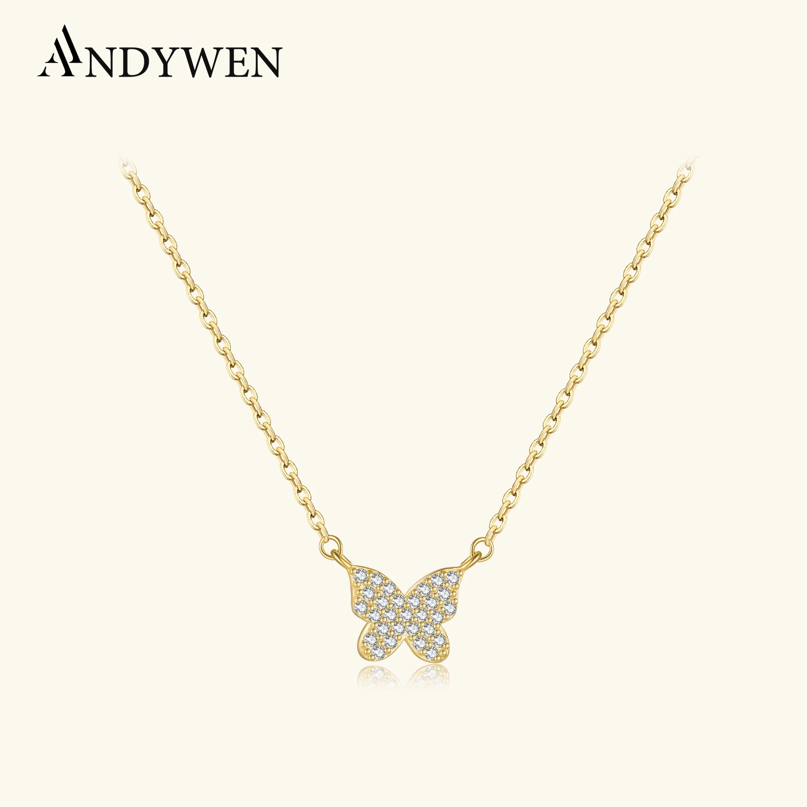 

ANDYWEN Women 925 Sterling Silver Butterfly CZ Zircon Pendant Luxury Necklace 2024 Luxury Fine Fashion Anniversary Gift Jewelry