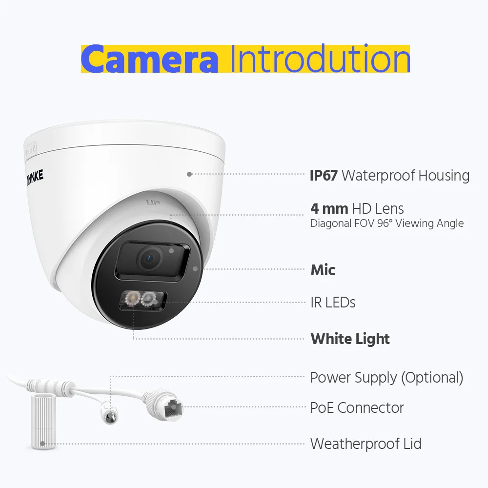 Annke Ultra Hd 8mp Poe Camera Detectie Buitenbeveiliging Netwerk Exir Nachtzicht E-Mail Waarschuwing Poe-Ip Camera 4Mm