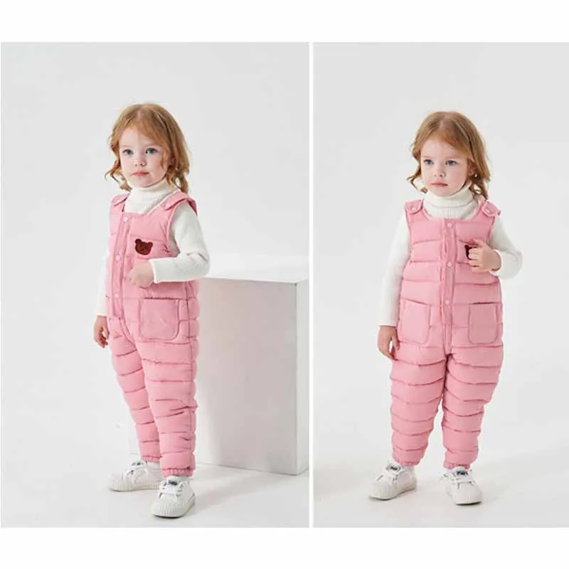 New Boys Winter Warm Overalls Children\'s Thick Pants Down Cotton Autumn Kids Trousers for Girls 0-5 Years Baby Cute Jumpsuit