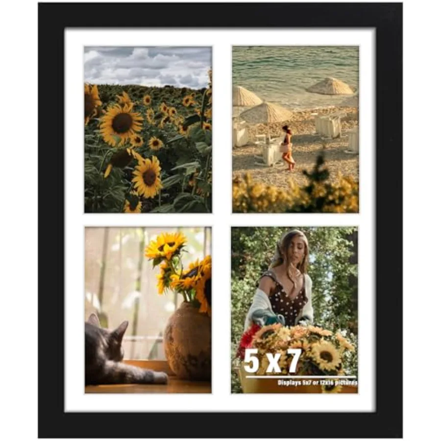 12x16 Picture Frame, 5x7 Collage Picture Frame, Displays Four 5x7 inch Photos, or 12x16 Without Mat for Available Horizontal Wa