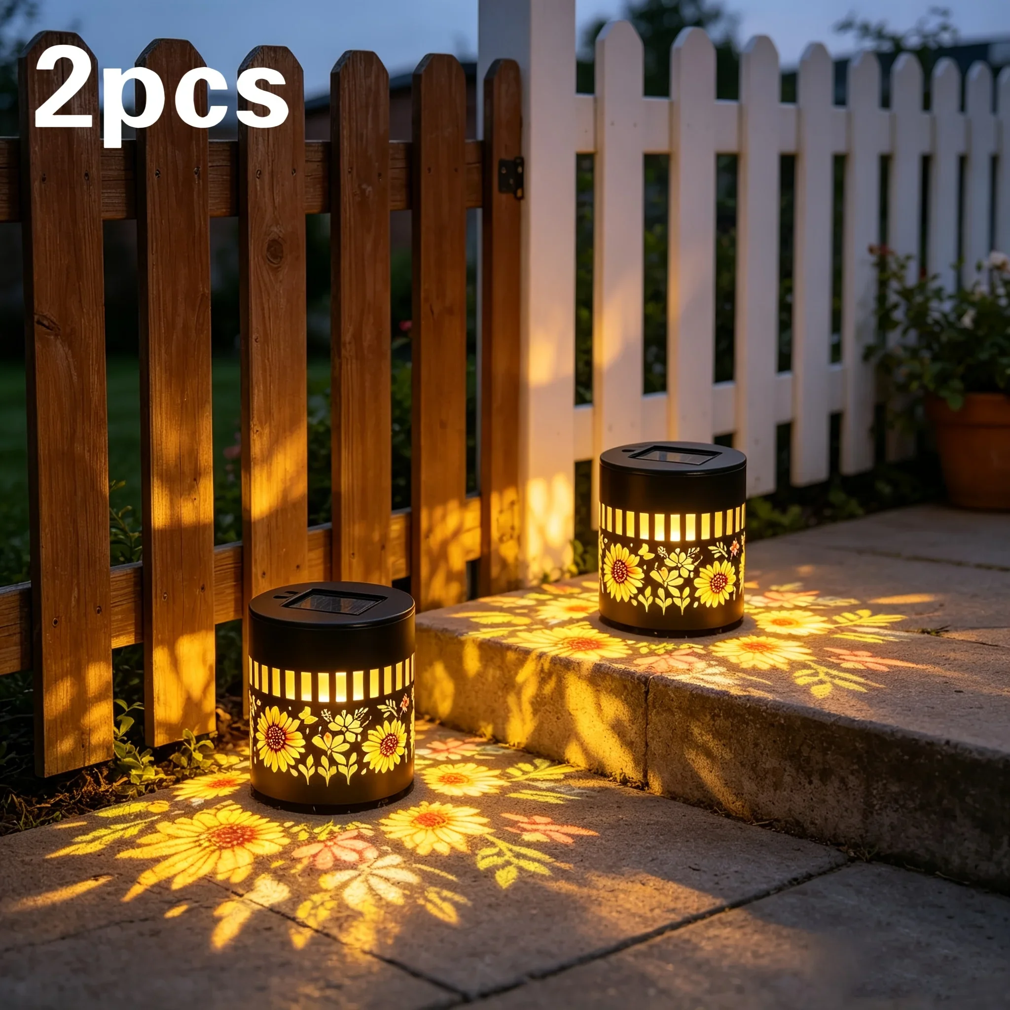 2-Pack Outdoor Courtyard Solar Wall Lights New Upgraded Colorful Sunflower Butterfly Waterdrop Shapes Table Lamp Fence Light Colorful Lighting Effects Ideal for Garden Lawn Dining Table Outdoor Party Decoration