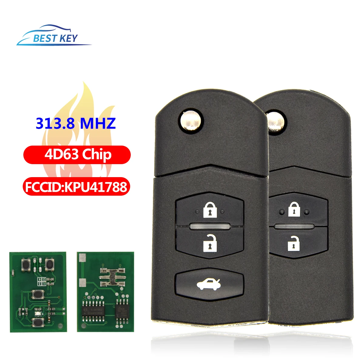 Control remoto de llave de coche para Mazda, 2/3 botones, 315/433Mhz, 2, 3, 5, 6, 2006-2020, plegable, sistemas Flid M1/M2/M3/M4, 41797, 41840