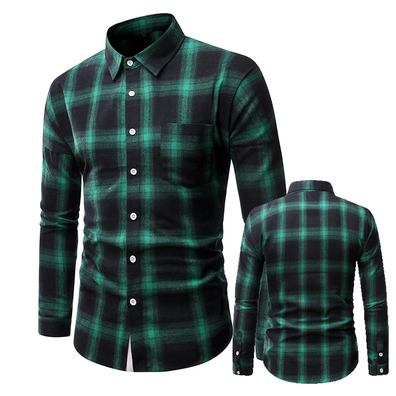 

Green and Black Plaid Shirt Men Shirts 2025 New Autumn Fashion Chemise Homme Mens Checkered Shirts Long Sleeve Shirt Men Blouse