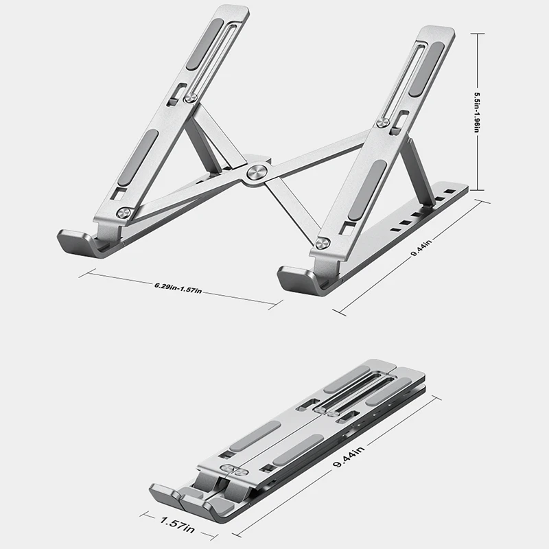 Supporto per laptop pieghevole portatile in metallo Supporto per notebook regolabile Supporto in alluminio per scrivania base per tablet per