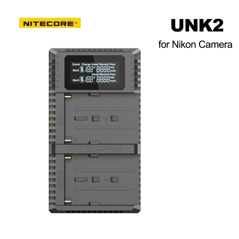 NITECORE UNK2 Caricabatteria per fotocamera intelligente USB a doppio slot per Nikon EN-EL15 EN-EL15a EN-EL15b D500 D600 D810 D7500 Z6 D800E D7000