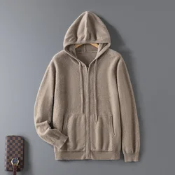 High Quality Men's Hoodie Autumn and Winter New Zipper Cardigan Intelligent Casual 100% Merino Wool Knitted Coat Menswear Shirt